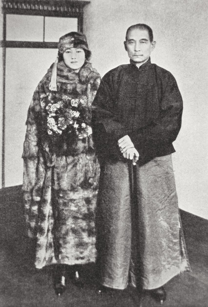 Sun Yat-Sen med sin kone (s/h-billede) af Photographer German