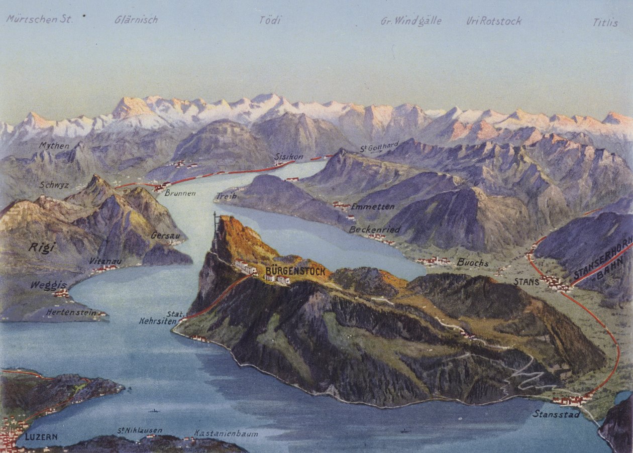 Burgenstock og Luzernsøen (farvefoto) af Photographer Swiss