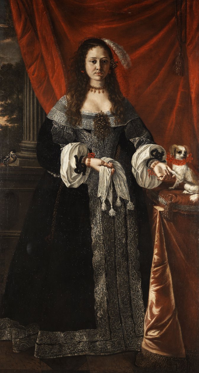 Portræt af en ædel dame med en hundehvalp af Pier Francesco Cittadini