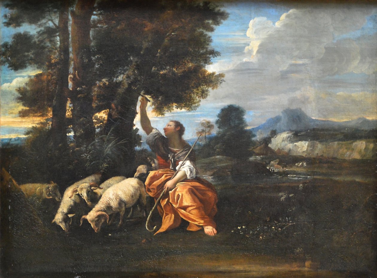 Herminie indgraveret på et træ navnet Tancrède af Pier Francesco Mola