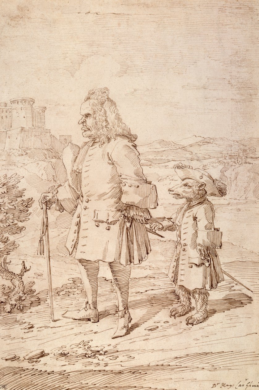 Dr. James Hay som bjørneleder, ca. 1704-29 (pen og blæk på papir) af Pier Leone Ghezzi