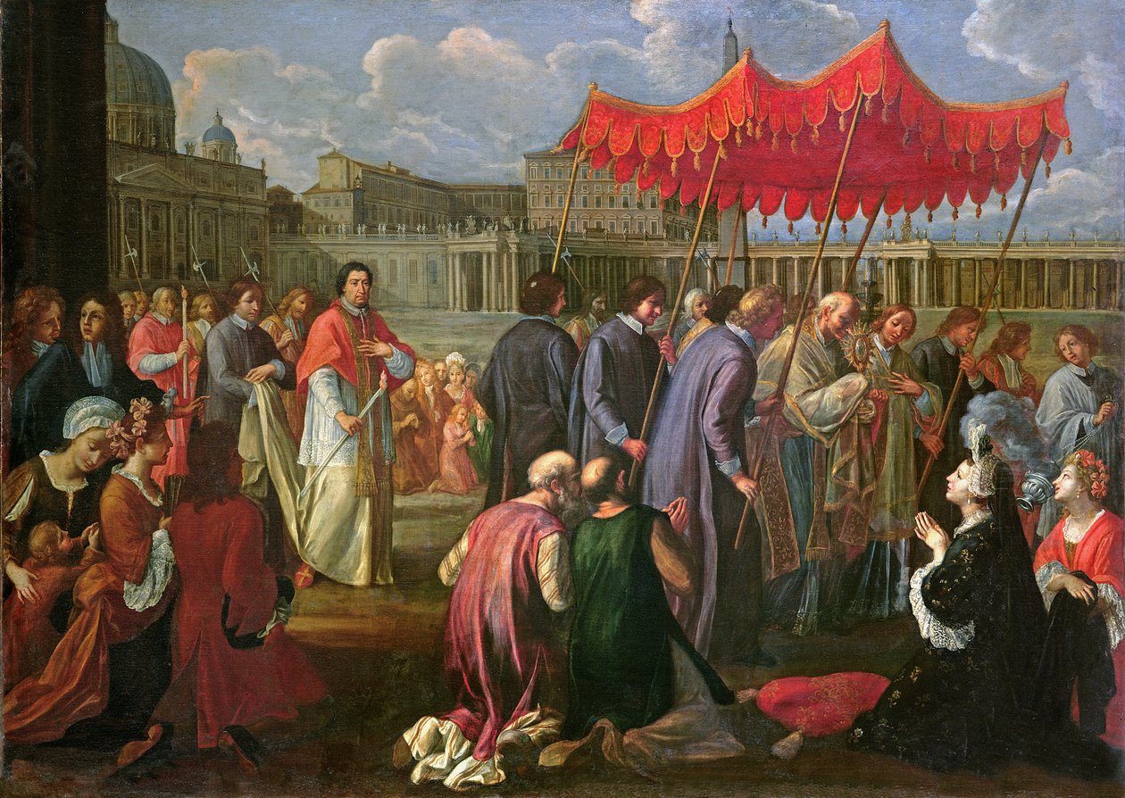 Pave Clemens XI (1649-1721) i en procession på Peterspladsen, Rom af Pier Leone Ghezzi