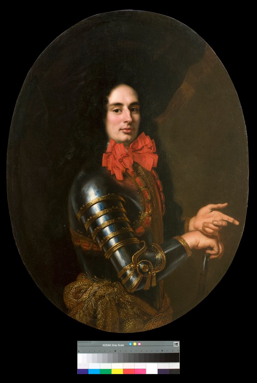Portræt af herre med rustning og rødt tørklæde Maleri af Pier Francesco Cittadini (1616-1681) 17. århundrede Privat samling af Pier Francesco Cittadini