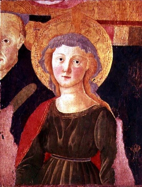 St. Peter Martyr og en kvindelig helgen (detaljer) af Pier Francesco Fiorentino