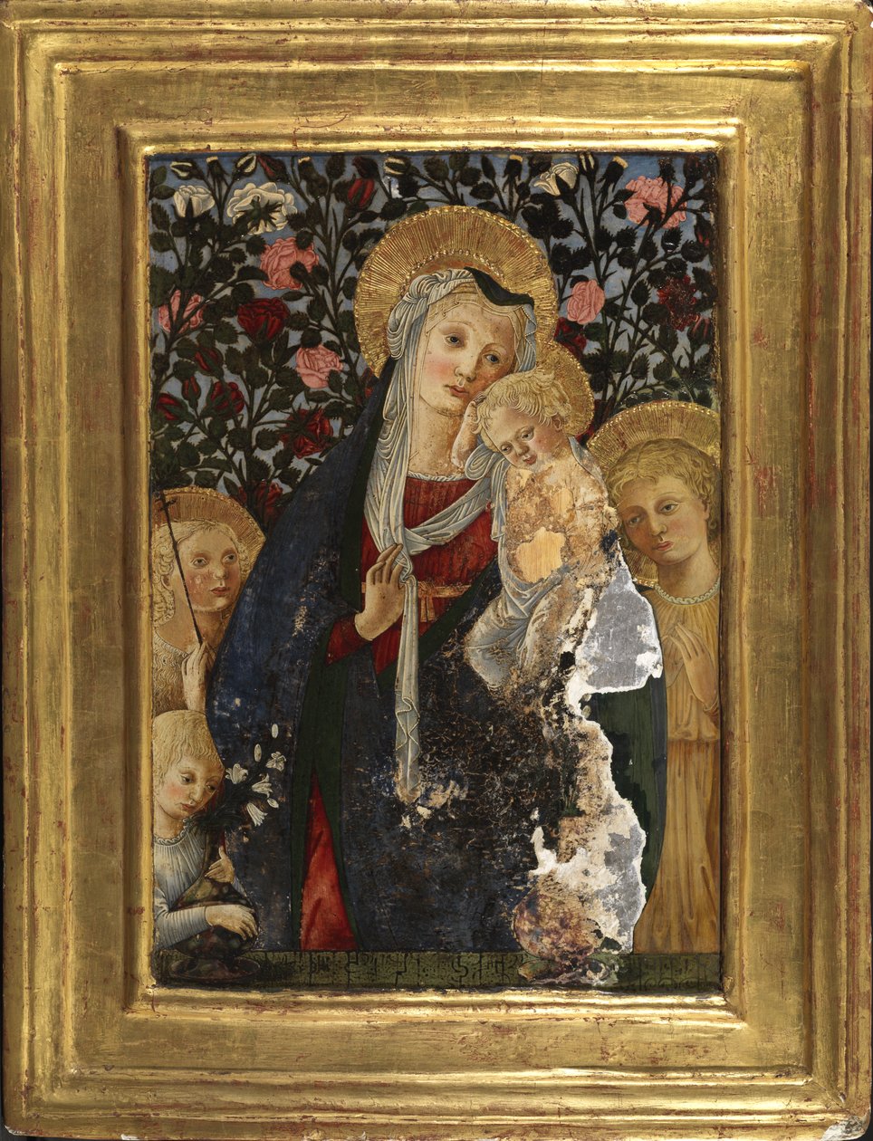 Jomfru og barn med spædbarnet Saint John, Saint Elizabeth og et barn med en vase af liljer, 1450-59 af Pier Francesco Fiorentino