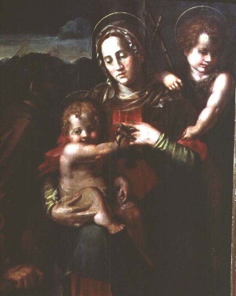 Madonna og barn med spædbarnet St. Johannes Døberen af Pier Francesco Foschi