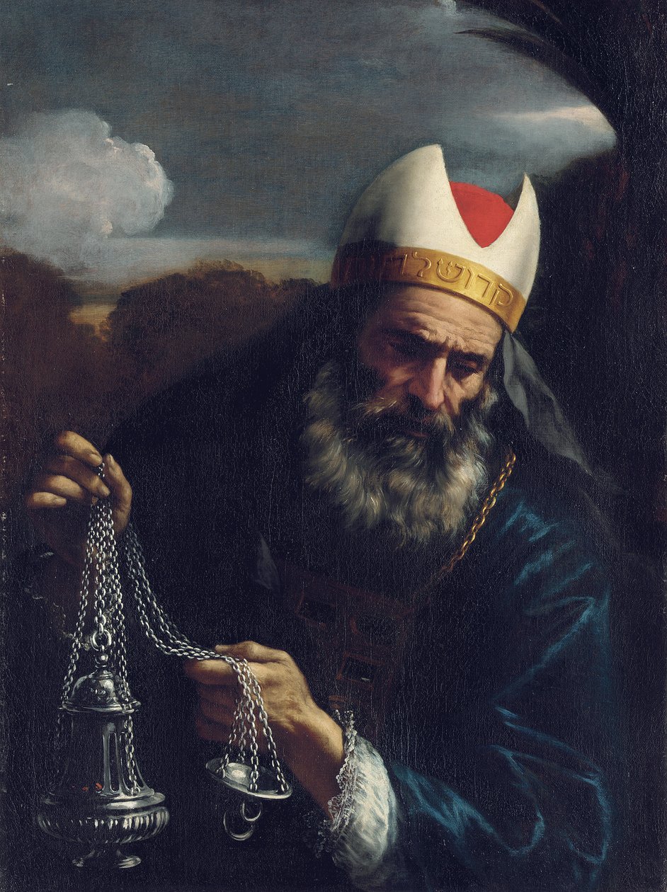 Aron, israelitternes ypperstepræst, holder et røgelseskar af Pier Francesco Mola