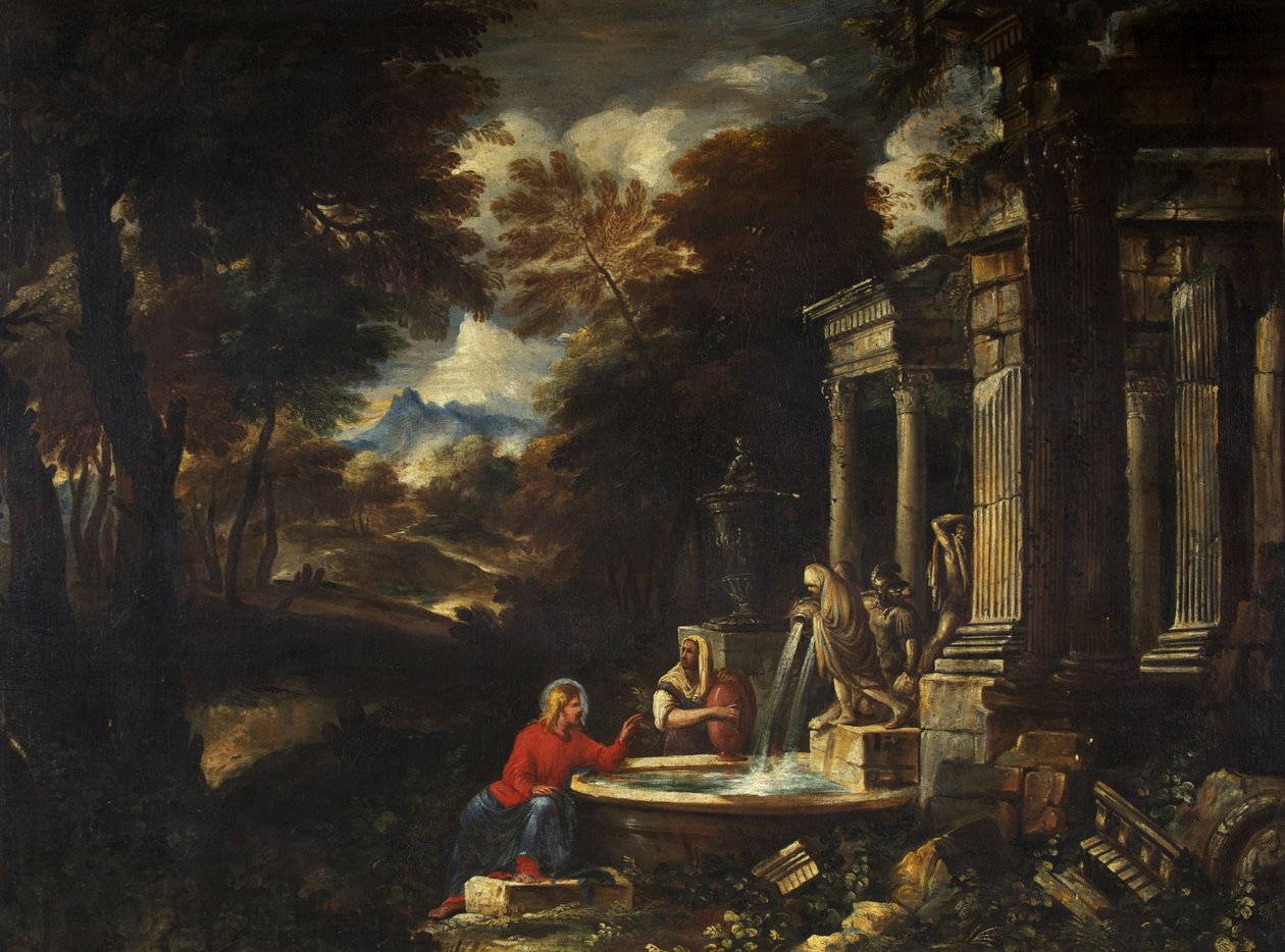 Kristus og Samarias kvinde (olie på lærred) af Pier Francesco Mola
