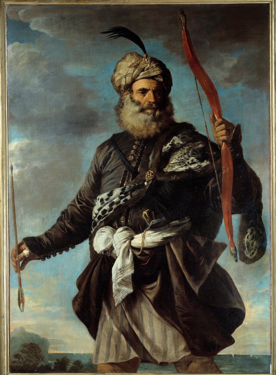 Figur af en orientalsk kriger, der holder en bue. Maleri af Pier Francesco Mola (1612-1666) af Pier Francesco Mola