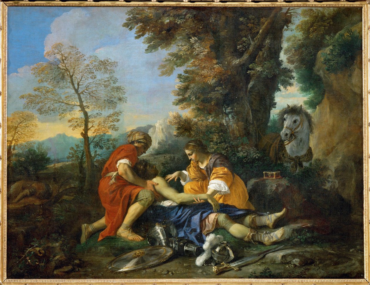 Herminie og Valfrino behandler Tancredes sår ... af Pier Francesco Mola