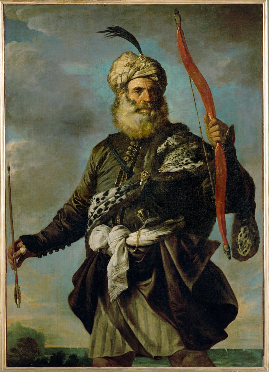 Orientalsk kriger holder en bue ... af Pier Francesco Mola