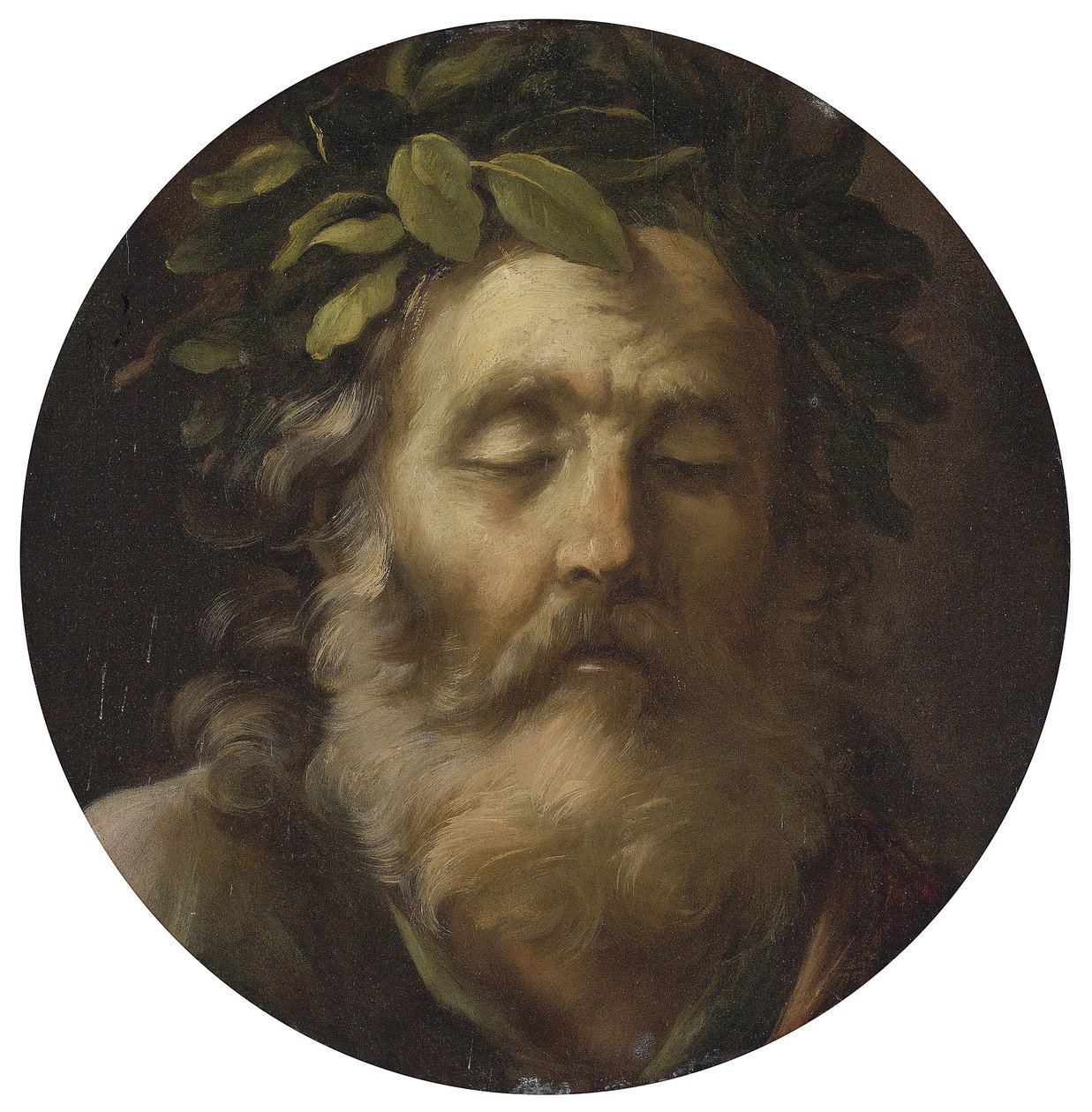 Portræt af digteren Homer par Mola, Pier Francesco (1612-1666). Olie på træ, str. : D 38,7, , Privat Samling af Pier Francesco Mola