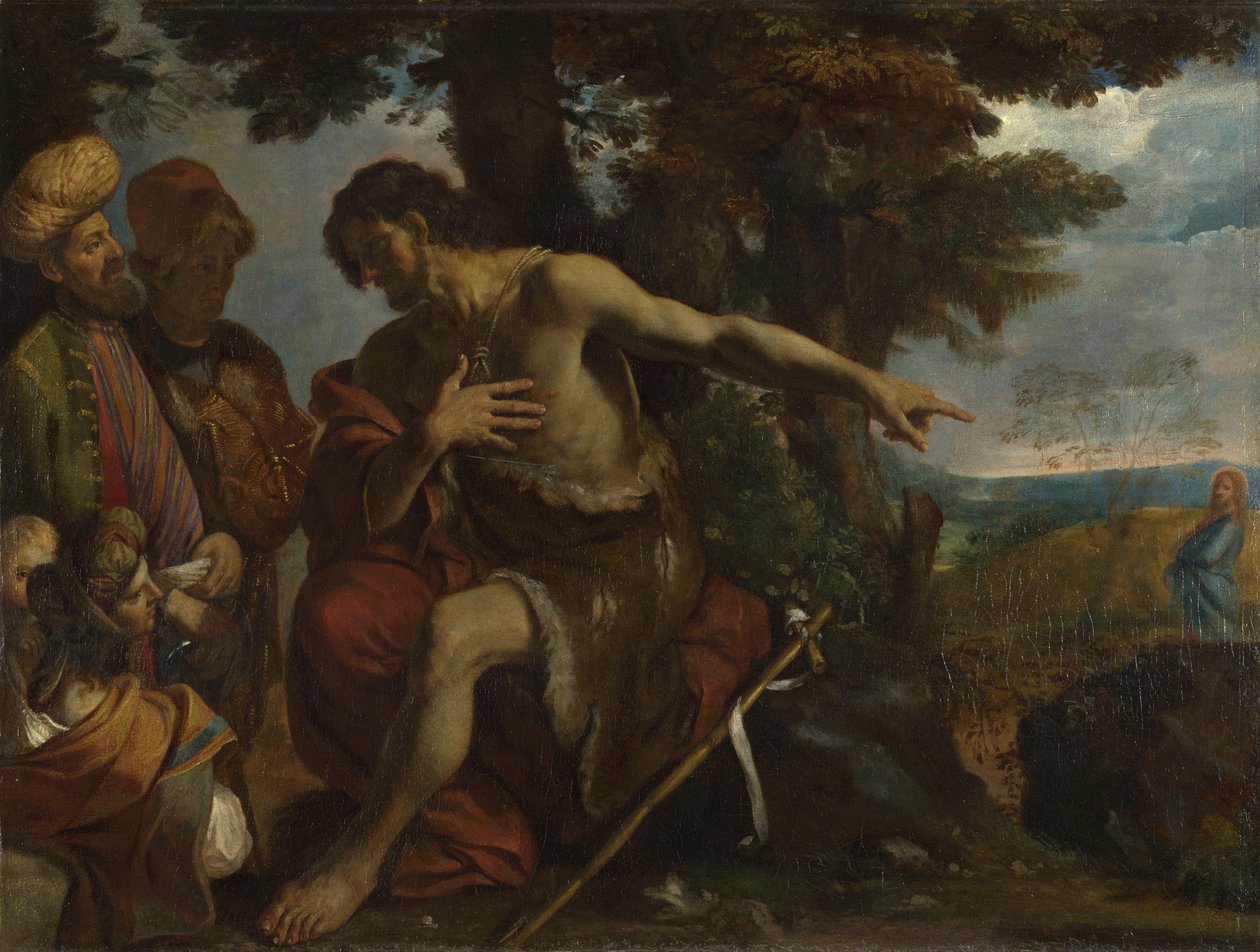 Johannes Døberen prædiker i ørkenen, ca. 1640 af Pier Francesco Mola