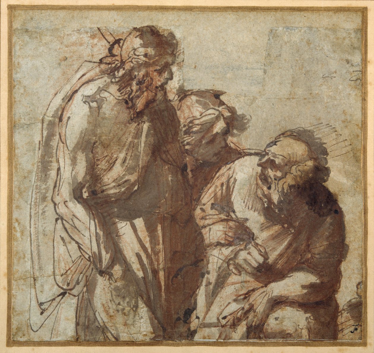 Sankt Peter fornægter Kristus (pen og brunt blæk med brun vask) af Pier Francesco Mola