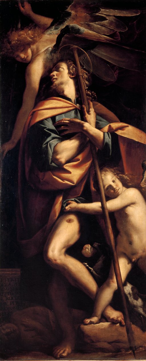 Saint Roch Helgenen bærer pestsvulsten på benet. Maleri af Francesco Mazzucchelli dit il Morazzone (1573-1626) 1610-1615 Dim.240x100 cm Milano, Civic Collections of the Castello Sforzesco af Pier Francesco Morazzone