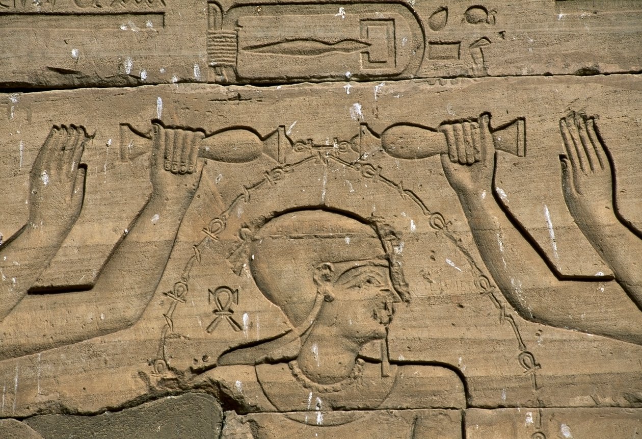 Basrelief, Kalabsha-templet (også Mandulis-templet), Aswan, bygget ca. 30 f.Kr., egyptisk civilisation af Blaise Nicolas Le Sueur