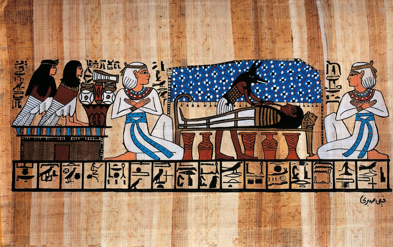 Egyptisk papyrus, der viser en balsameringsceremoni af Blaise Nicolas Le Sueur
