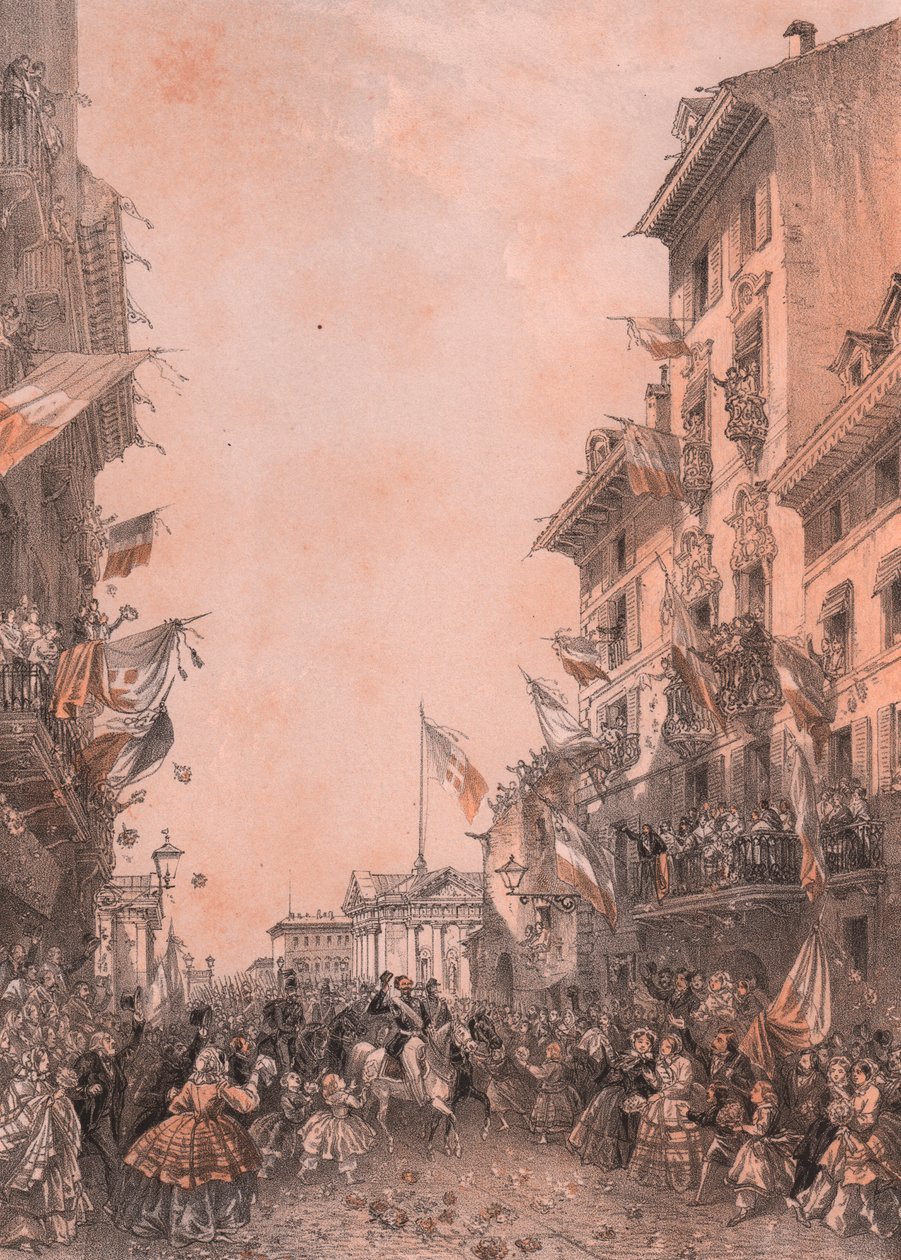 Kong Vittorio Emanuele IIs indtræden i Brescia, Lombardiet af Blaise Nicolas Le Sueur