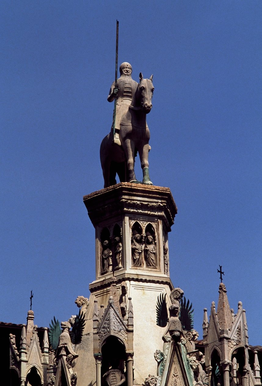 Rytterstatue af Cansignorio della Scala, Cansignorio della Scalas grav, værk af Bonino da Campione (1325-1397), Scaliger-gravene, Verona, Veneto, Italien af Blaise Nicolas Le Sueur