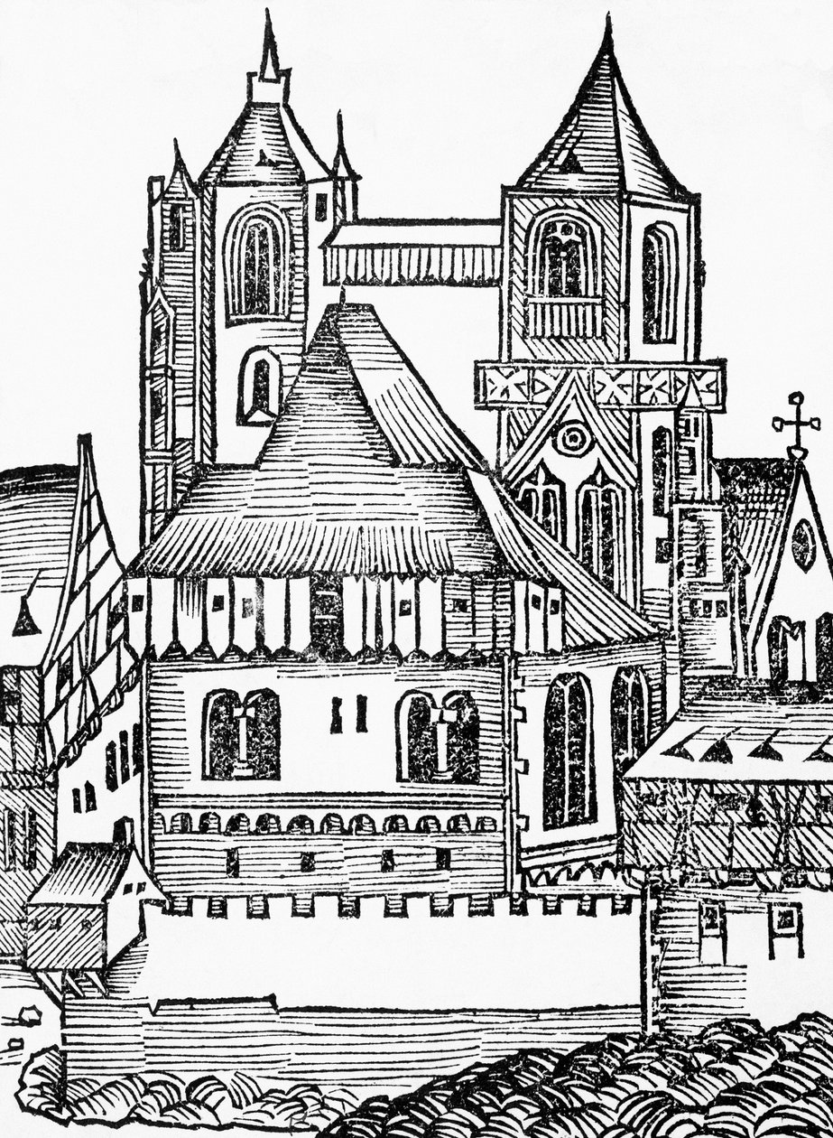 Montecassino Abbey, tysk træsnit, fra Nürnberg Chronicle (Liber Chronicarum) af Hartmann Schedel af Blaise Nicolas Le Sueur