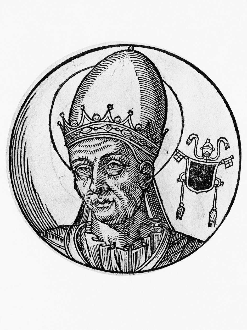 Portræt af Benedikt I (Benedictus Bonosus, død 579), 62. pave i den katolske kirke fra 575, gravering af Blaise Nicolas Le Sueur