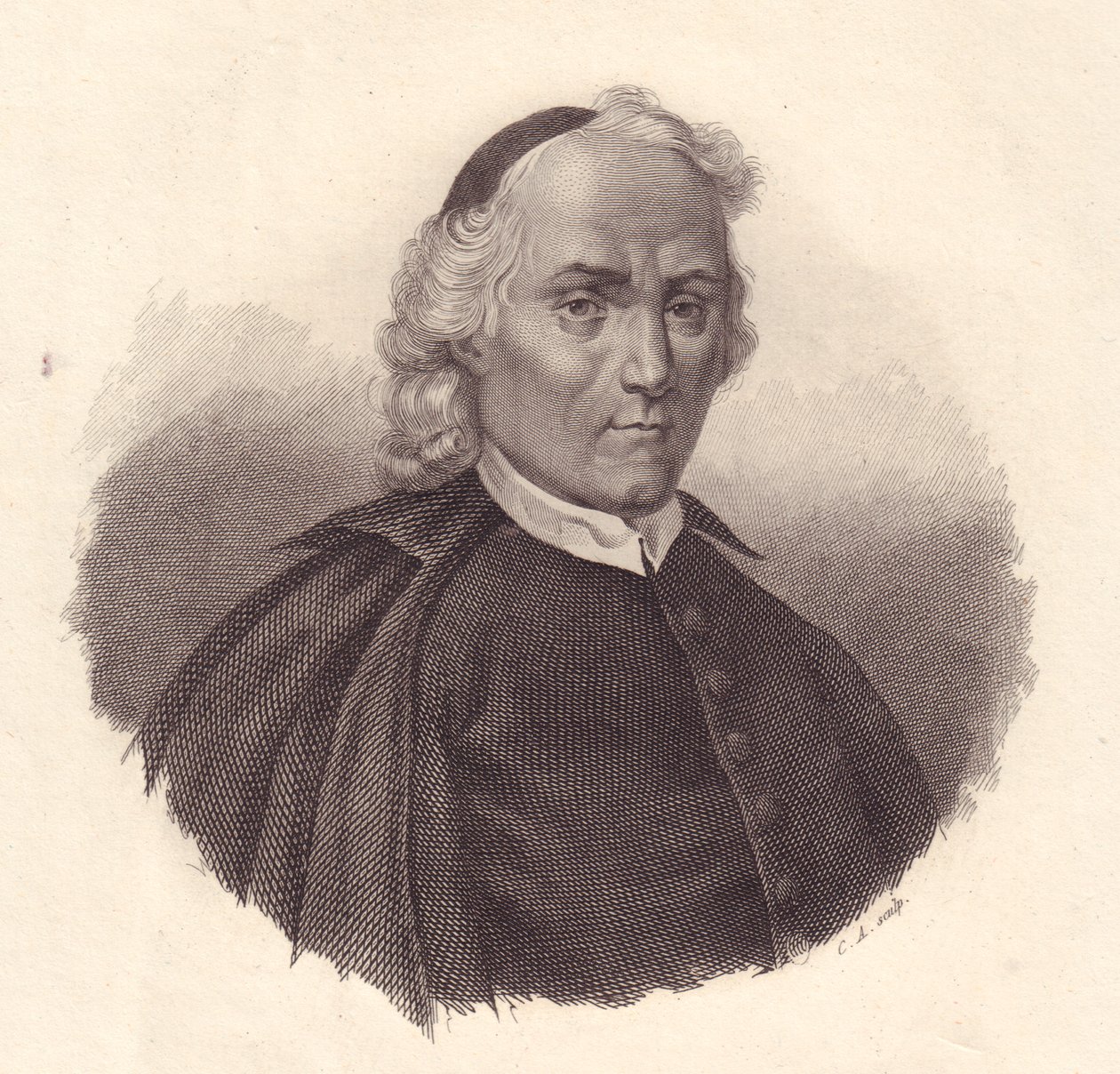 Portræt af den italienske presbyterianer og historiker Ludovico Antonio Muratori (1672-1750), kobberstik af Blaise Nicolas Le Sueur