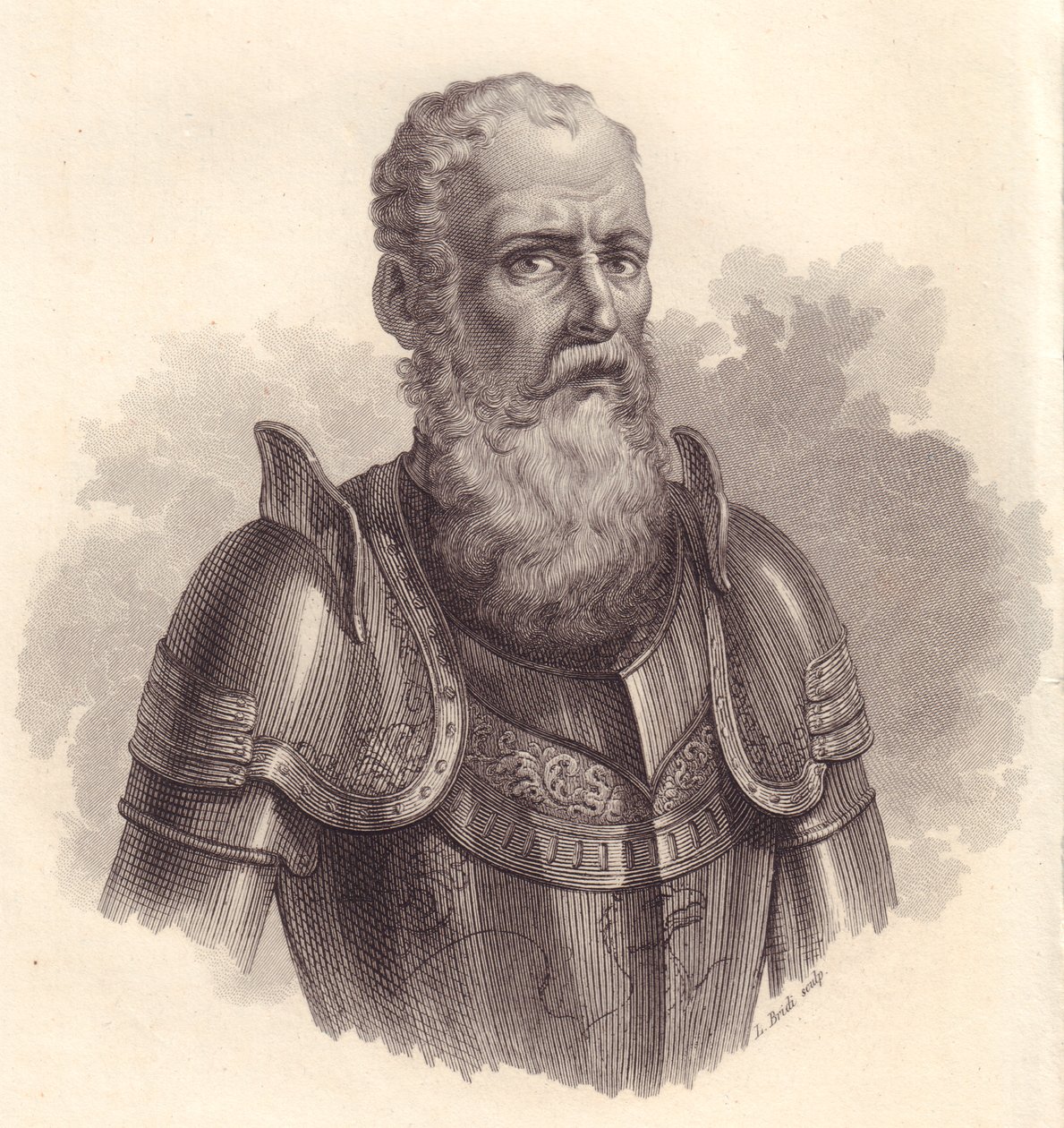 Portræt af den italienske militærleder Ezzelino III da Romano eller Ecelino da Romano (1194-1259), kobberstik af Blaise Nicolas Le Sueur