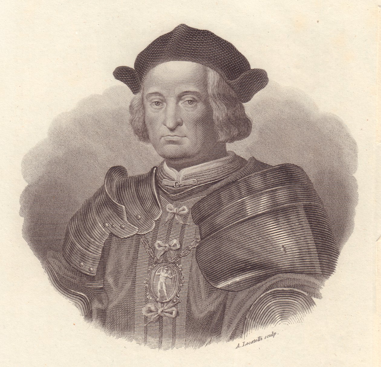 Portræt af den italienske militærleder og politiker Gian Giacomo Trivulzio (1440-1518), kobberstik af Locatelli af Blaise Nicolas Le Sueur