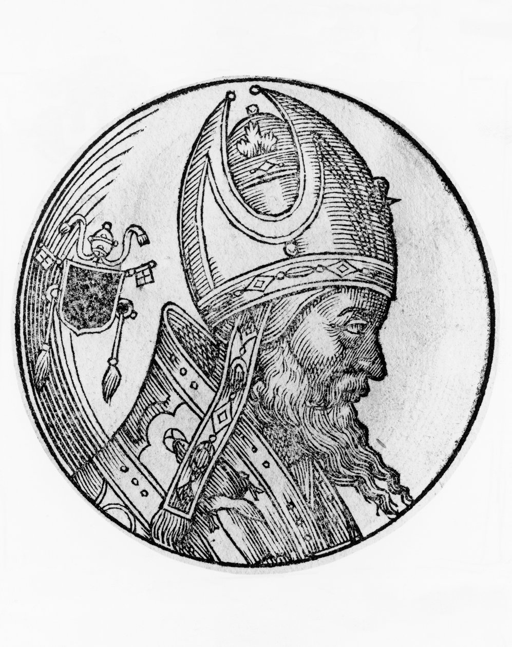 Portræt af Johannes IV (død 642), 72. pave i den katolske kirke fra 640, gravering af Blaise Nicolas Le Sueur