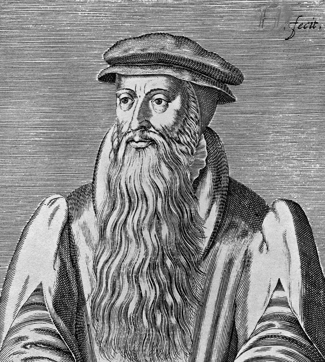 Portræt af John Knox (ca. 1513-1572), skotsk minister, teolog, forfatter, leder af reformationen og grundlægger af Presbyterian Church of Scotland, træsnit af Blaise Nicolas Le Sueur
