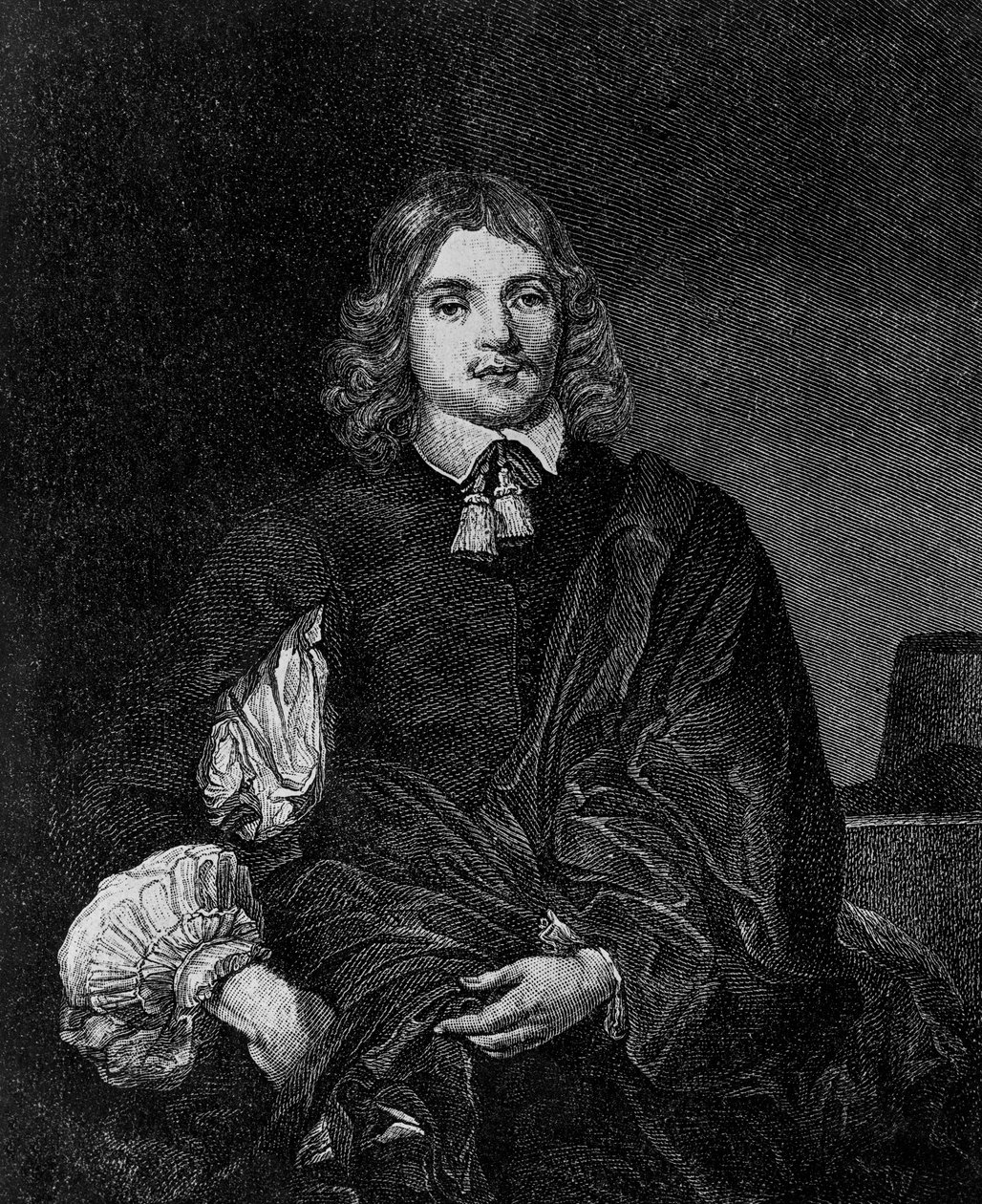 Portræt af Lucius Cary, 2. Viscount Falkland (ca. 1610-1643), engelsk forfatter, politiker og soldat, der var udenrigsminister fra 1642 til 1643, gravering af Blaise Nicolas Le Sueur