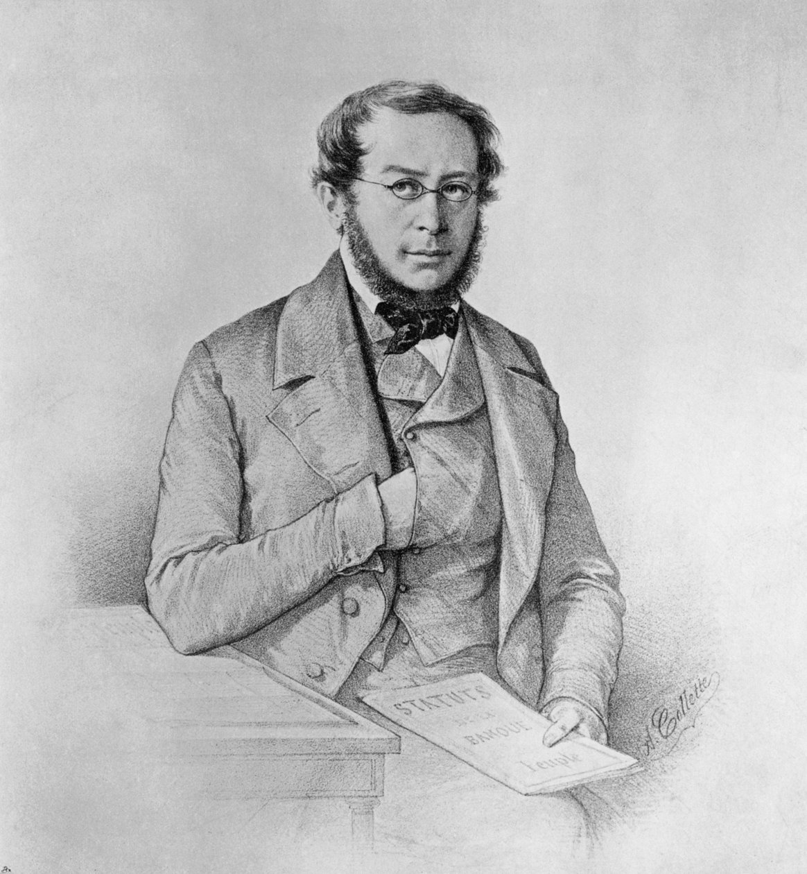 Portræt af Pierre-Joseph Proudhon (1809-1865), fransk politiker, filosof og anarkist, tegning af Colletti af Blaise Nicolas Le Sueur