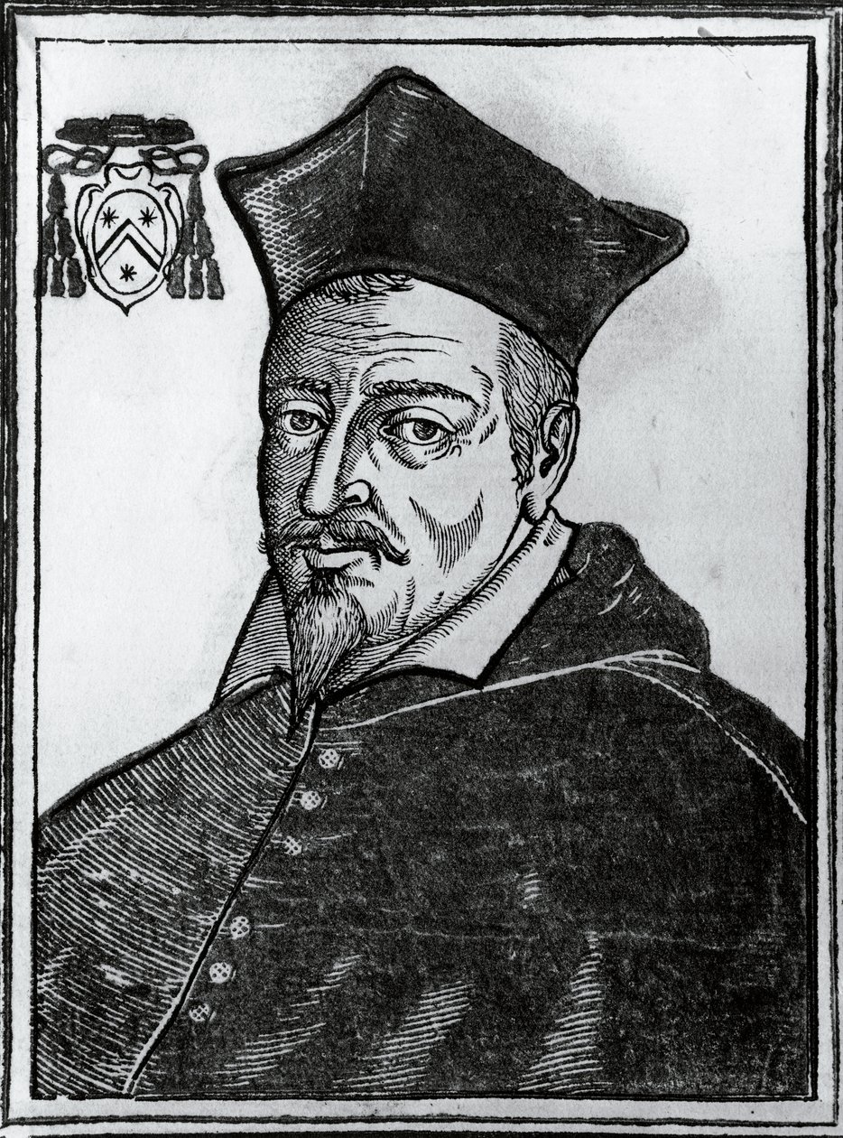 Portræt af Pierre de Berulle (1575-1629), fransk katolsk teolog og kardinal, tryk af Blaise Nicolas Le Sueur