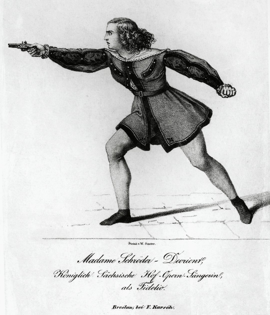 Portræt af Wilhelmine Schroder-Devrient (1804-1860), tysk sopran, i rollen som Leonora i Fidelio eller ægteskabelig kærlighed, af Ludwig van Beethoven (1770-1827), gravering af Blaise Nicolas Le Sueur