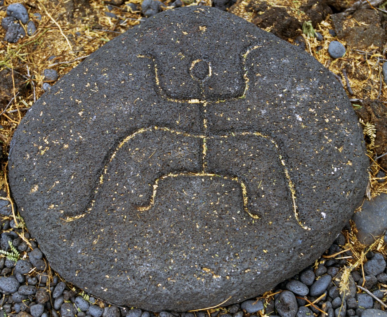 Stengravering, Puako Petroglyph Archaeological District, øen Hawaii, USA af Blaise Nicolas Le Sueur