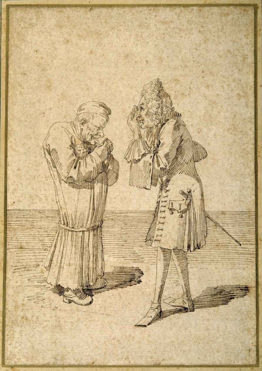 Baron Philip von Stosch viser Sabbatini en antik ædelsten (pen og blæk på papir) af Pier Leone Ghezzi