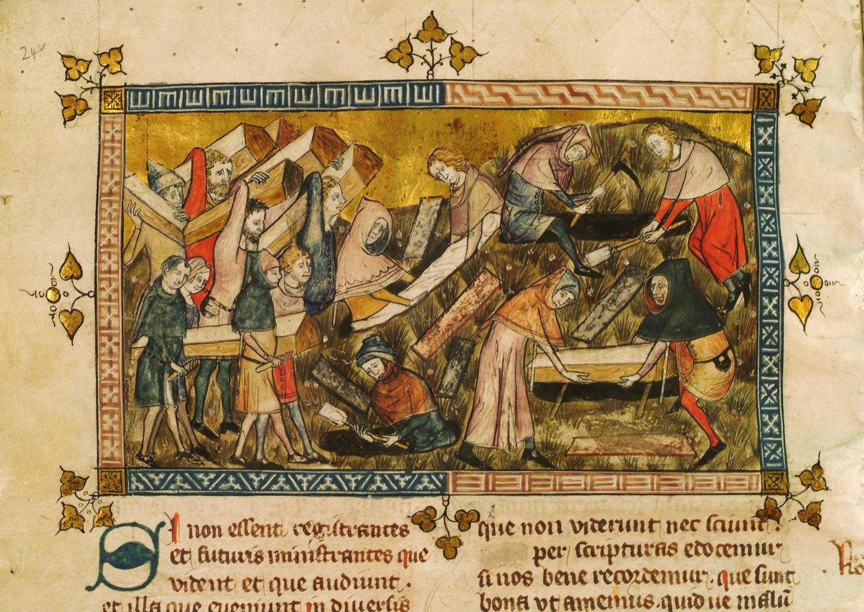 Begravelsen af pestens ofre i Tournai, ca 1353. af Pierart dou Tielt