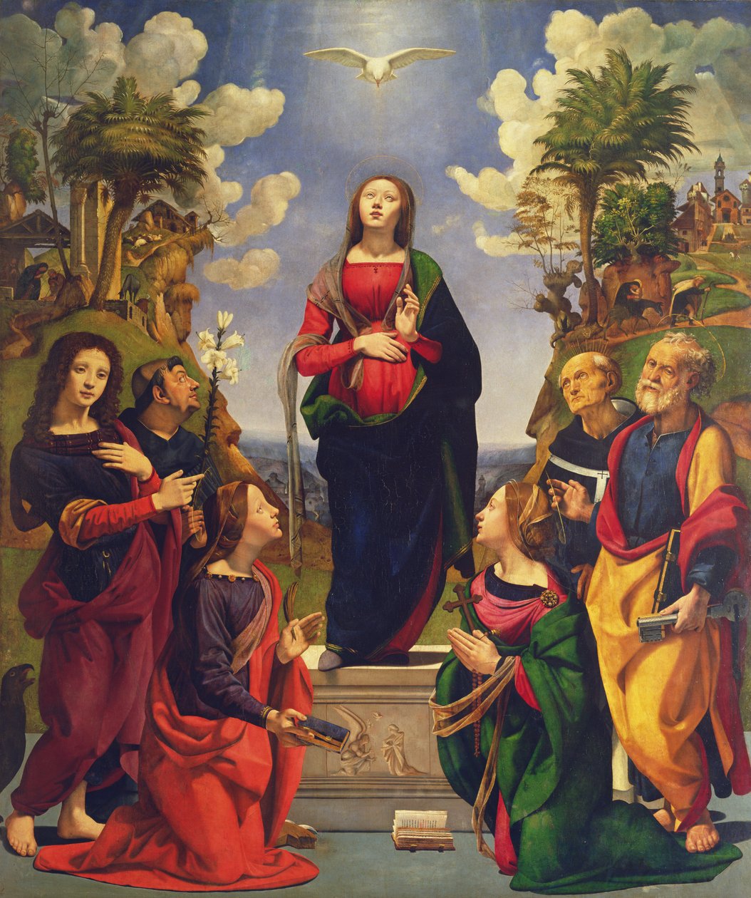 Den ubesmittede undfangelse og seks helgener af Piero di Cosimo