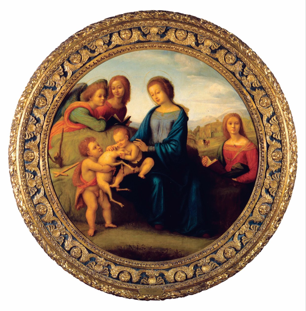 Madonna og barn med hellige og engle af Piero di Cosimo