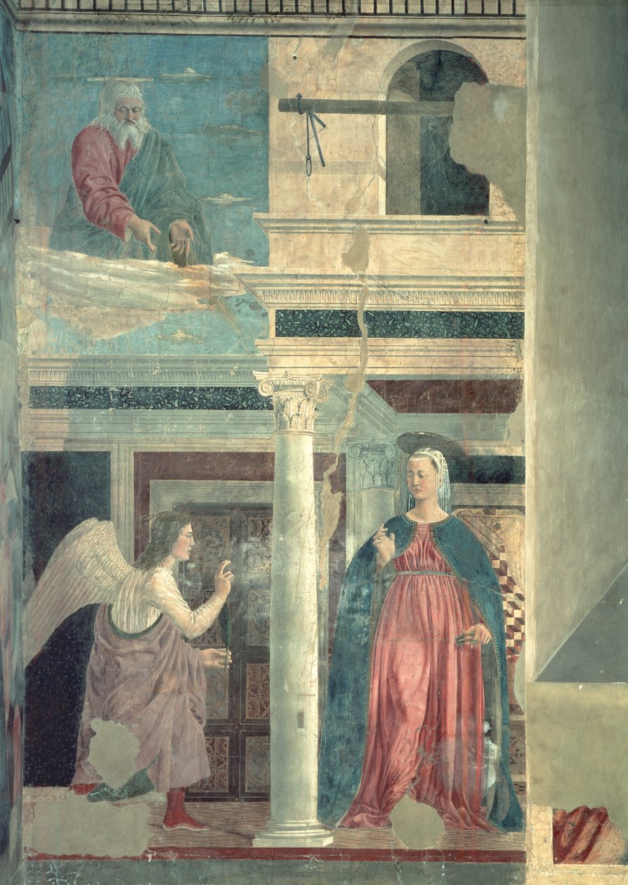 Bebudelsen, fra den sande kors-cyklus, afsluttet 1464 af Piero della Francesca