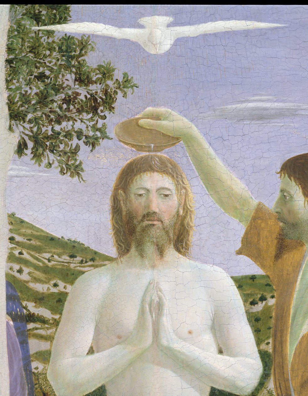Kristi dåb, 1450 ægtempera på paneldetalje af 26050 af Piero della Francesca