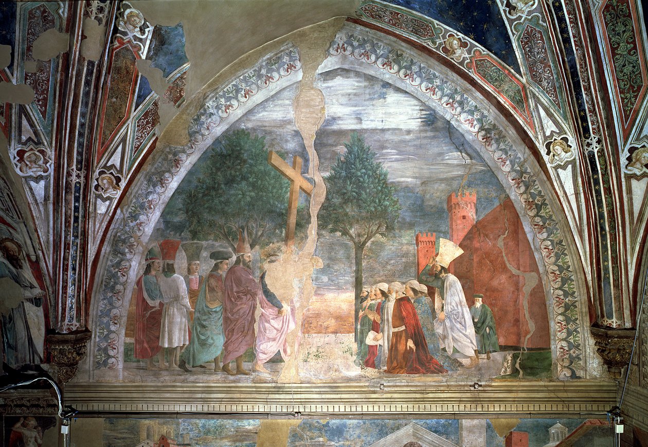 Korsets ophøjelse: Heraclius (ca. 575-641) går ind i Jerusalem med korset, fra den sande kors-cyklus, afsluttet 1464 af Piero della Francesca