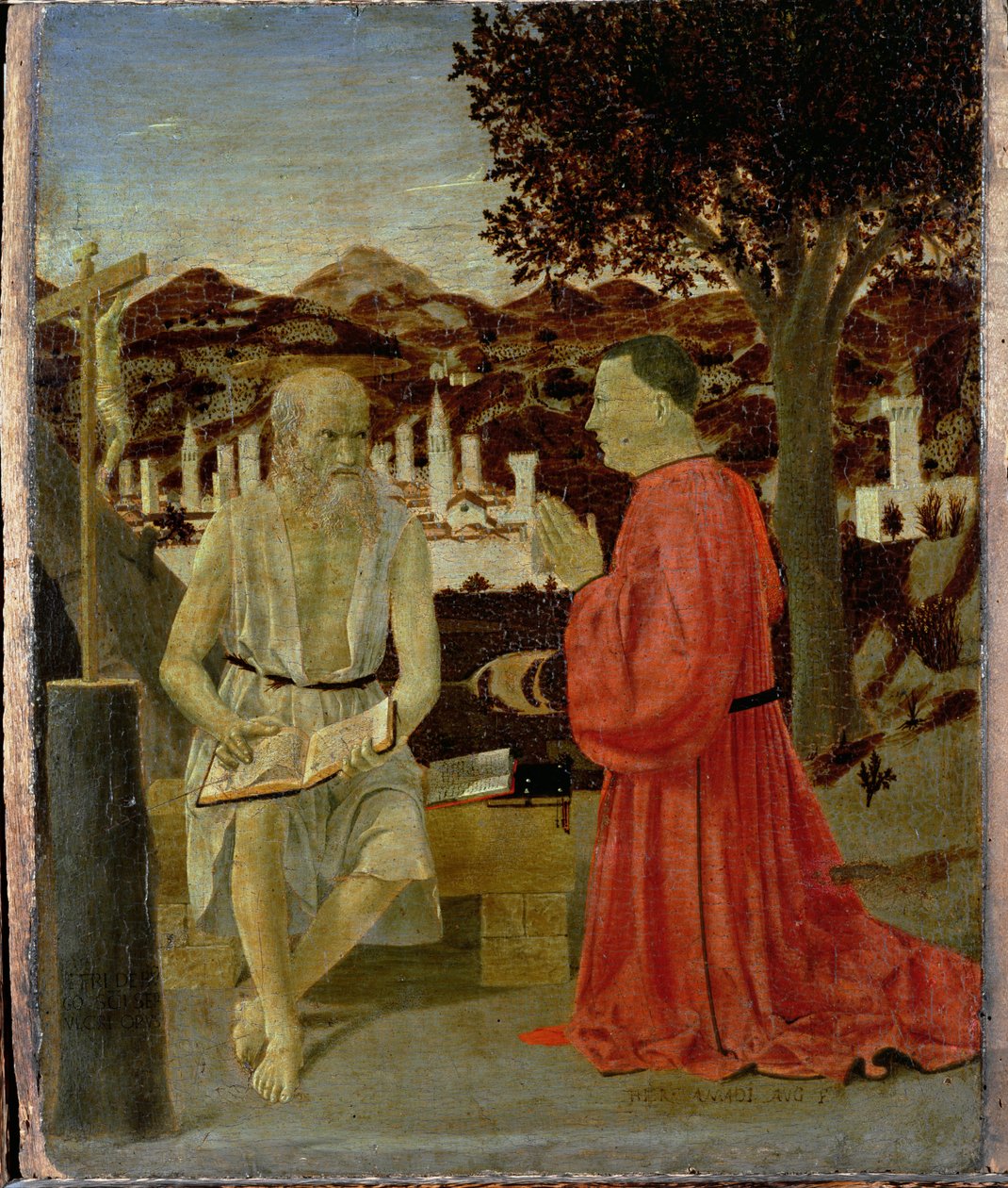Sankt Hieronymus med en mand, der knæler i hengivenhed, 1450 af Piero della Francesca