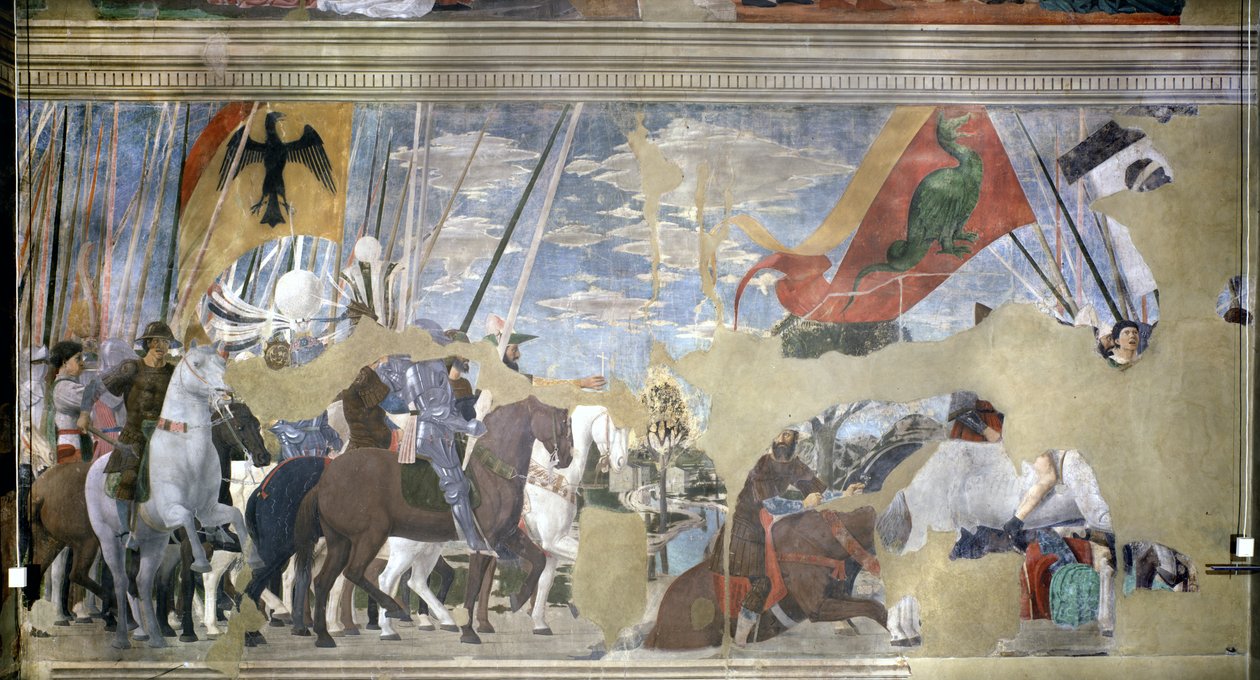 Slaget ved Milviusbroen, 312 e.Kr., fra Legenden om det sande kors, afsluttet 1464 af Piero della Francesca