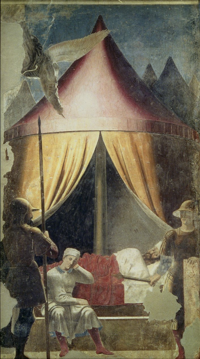 Konstantins drøm, fra Legenden om det sande kors, afsluttet 1464 af Piero della Francesca