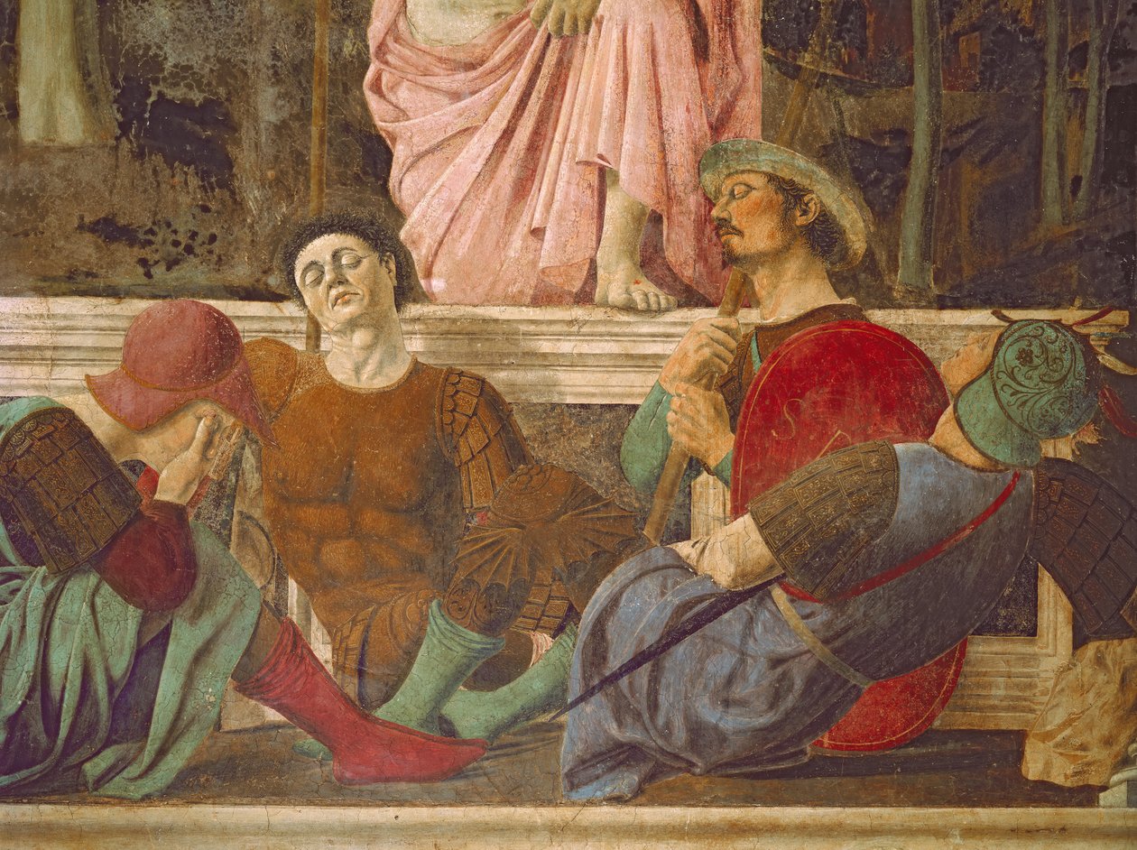 The Resurrection, ca. 1463 freskodetalje af 109787 af Piero della Francesca