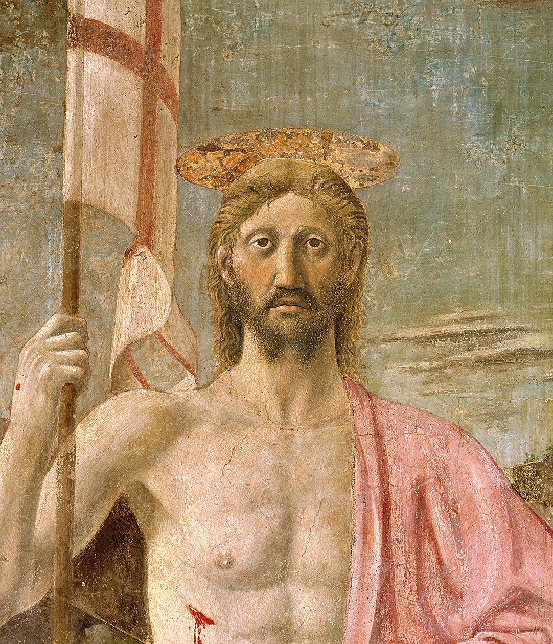 Opstandelsen, detalje om Kristus, ca. 1463 freskodetalje af 109787 af Piero della Francesca