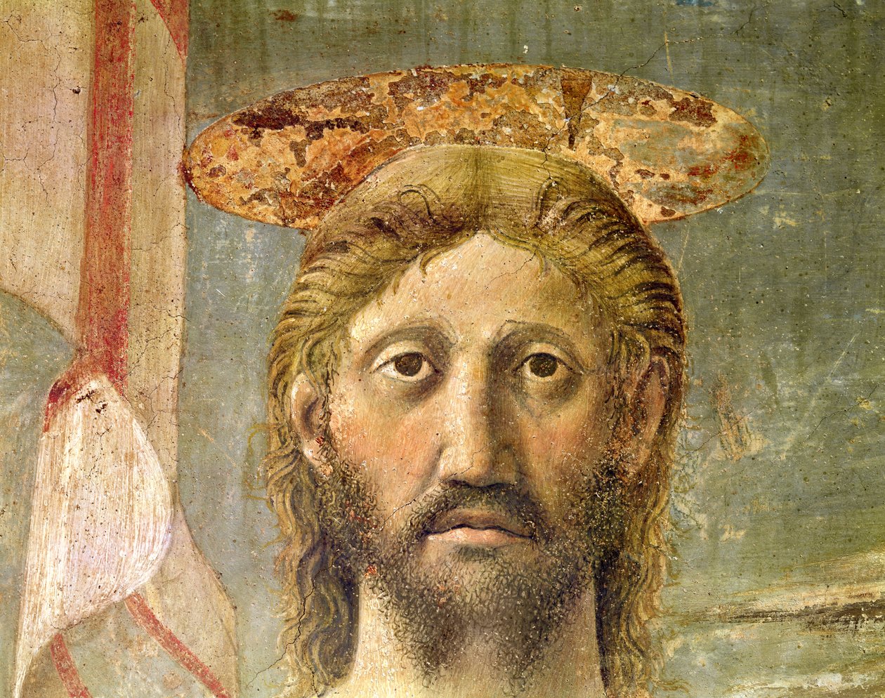 Opstandelsen, detalje af Kristi hoved, fresko omkring 1463, se også 109787 & 205587 af Piero della Francesca