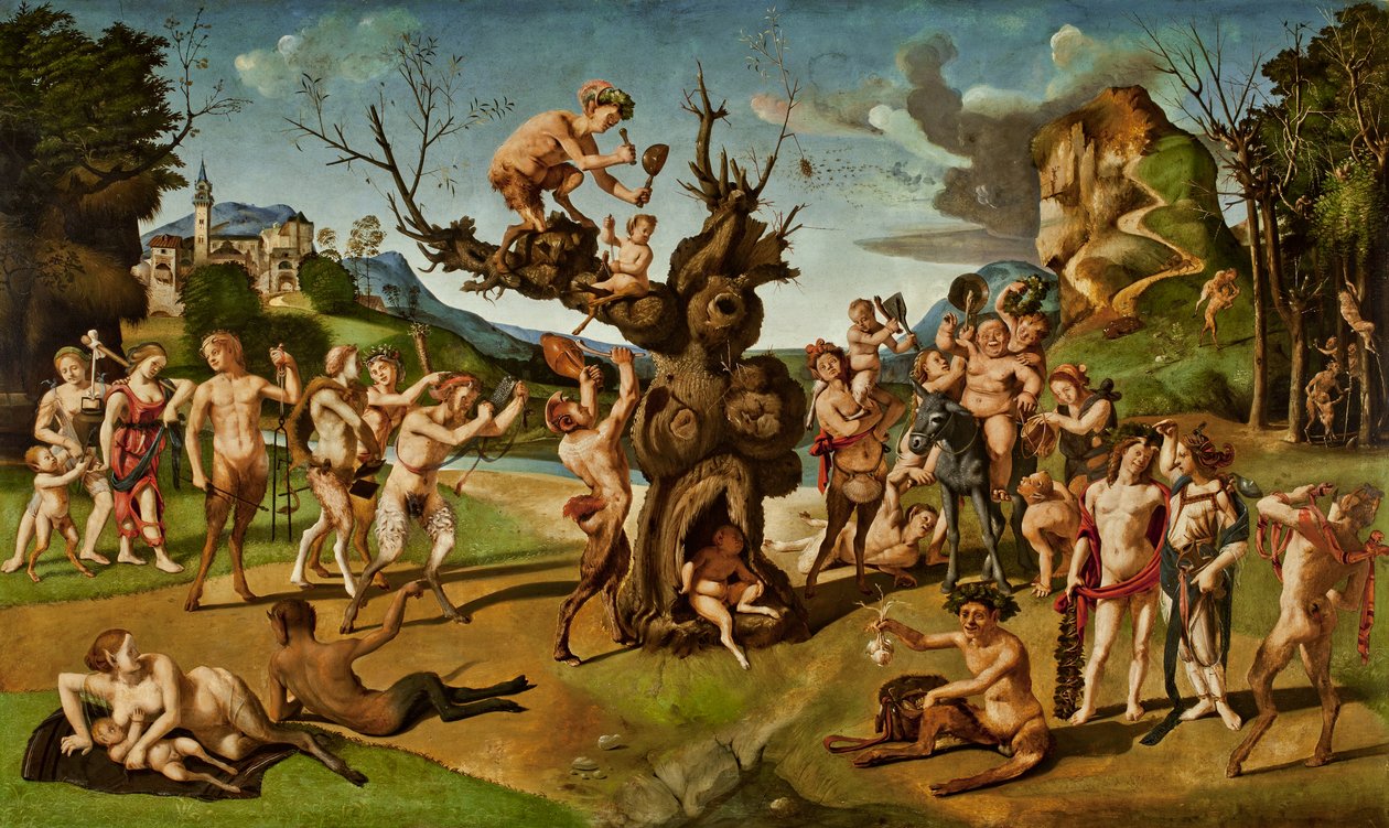 The Discovery of Honey af Bacchus, ca. 1499 (tempera på panel) af Piero di Cosimo