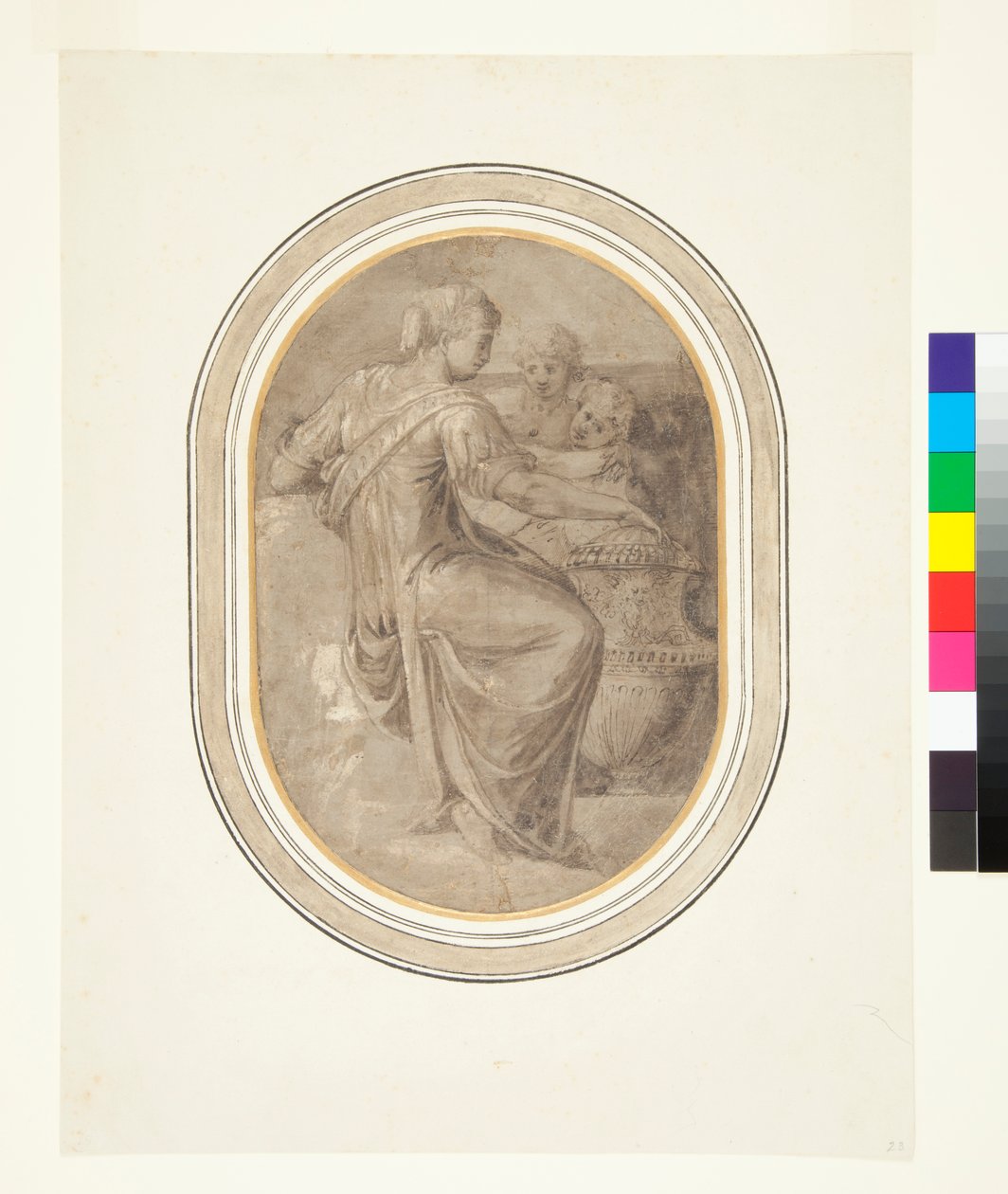 En sibylle med en vase og to putti, ca. 1540